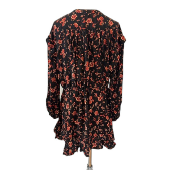 Free People Flower Fields Mini Dress Floral Black Red Boho XS Oversized - Picture 3 of 11